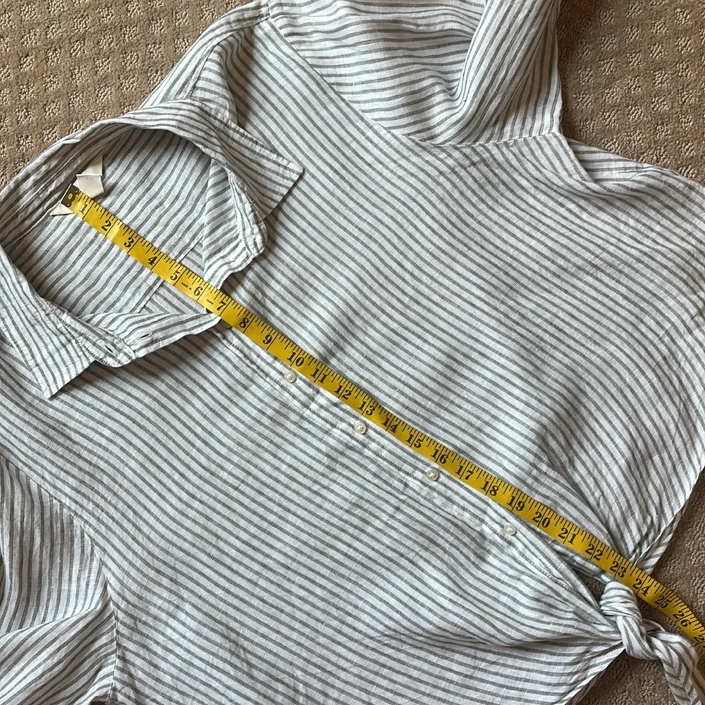 H&M Linen Green & White Striped Button-Up Women's Top XL - Picture 6 of 13